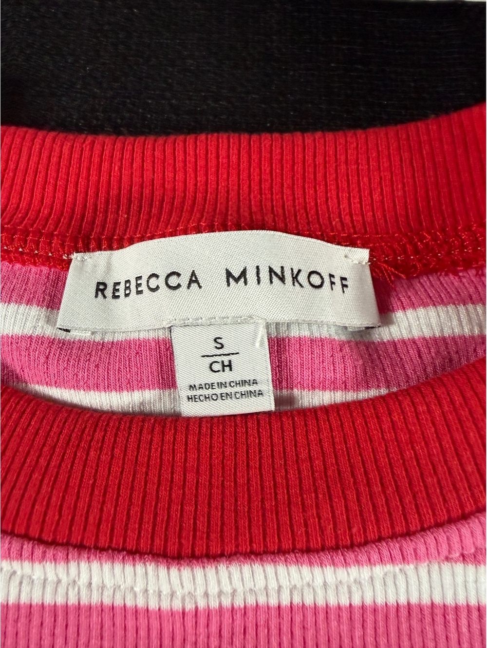 Rebecca Minkoff Pink and White Striped Cotton Blend Top with Red Trim, Size S - Picture 2 of 7
